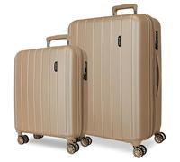 MOVOM Wood Valise Cabine, Deux Compartiments, en ABS résistant et léger, 4 roulettes pivotantes, Serrure à Combinaison latérale, par Joumma Bags