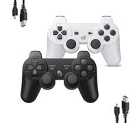 MOVONE Lot de 2 manettes sans fil rechargeables pour PS3 avec 2 câbles de charge, compatibles avec Playstation3 (noir + blanc)