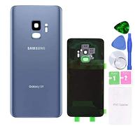 MovTEK Vitre Arrière Cache Batterie de Remplacement Origine pour Samsung Galaxy S9 G960F Couvercle Batterie avec lentille de caméra (Bleu Corail)