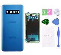 MovTEK Vitre Arriere Cache Batterie d'origine Remplacement pour Samsung S10 G973F Ecran Arrière avec Lentille de Caméra et Outils - Bleu Prisme