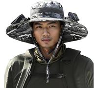 MOVVIYE Chapeau de ventilateur solaire à large bord avec ventilateurs pour homme et femme, charge solaire et USB Sombrero Con Ventilador Solar (camouflage E, taille unique)
