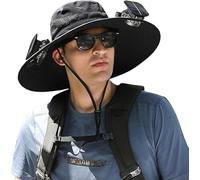 MOVVIYE Chapeau de ventilateur solaire à large bord avec ventilateurs pour homme et femme, charge solaire et USB (noir, taille unique)