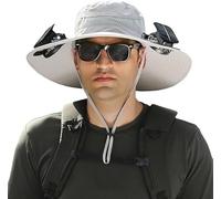 MOVVIYE Chapeau de ventilateur solaire à large bord avec ventilateurs pour homme et femme, charge solaire et USB (gris clair, taille unique)