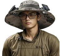 MOVVIYE Chapeau de ventilateur solaire à large bord avec ventilateurs pour homme et femme, charge solaire et USB Sombrero Con Ventilador Solar (camouflage D, taille unique)
