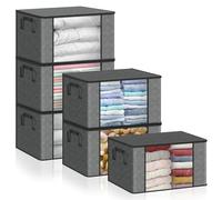 Mowdug Lot de 6 grands sacs de rangement de 90 L, boîte de rangement pliable avec grande fenêtre transparente, organiseurs de placard et rangement avec poignées renforcées, pour organiser la chambre,