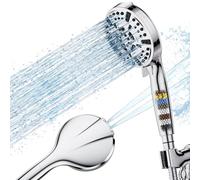 Mowdug Pomme de douche filtrée avec main, filtres de pommeau de douche haute pression 10 modes, buses anti-obstruction, 2 lavages puissants pour nettoyer le carrelage de baignoire et les animaux