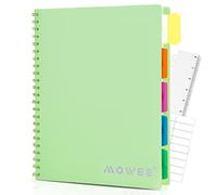MOWEE Carnet à spirales - 5 sujets, carnet ligné avec poche de séparation, étiquette, règle, 100 feuilles 200 pages, pour écrire, journal, maison et bureau, fournitures scolaires, 21,6 x 27,9 cm, vert citron