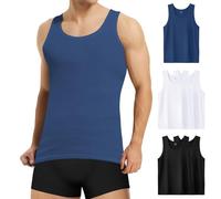Mowenti Lot de 5 Débardeur Homme Blanc Noir Bleu 100% Coton Maillot de Corps Toutes Les Tailles et Les Couleurs Musculation Sport Gym Ajustée Debardeur 2XL