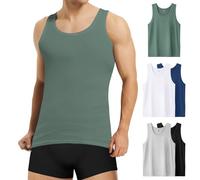 Mowenti Multicolore Débardeurs Homme Lot de 5 Maillots de Corps 100% Coton Blanc Noir Gris Bleu Vert T-Shirts sans Manches Sport Gym Léger XL