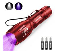 MOWETOO Lampe de poche, lampe UV 2 en 1, lampe à lumière noire, 395 nm, 4 modes, détecteur pour faux billets, urine de chiens et autres animaux domestiques, détecteur d'urine 3 piles AAA 40 W Rouge