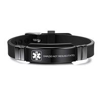 MOWOM Medical Bracelet Personnalisé Gravé Silicone Réglable Sport ID Alerte d’Identification pour Hommes Femmes Enfants en Acier Inoxydable（Noir, DNR(Do Not Resuscitate)）