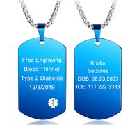 MOWOM Medical Collier Pendentif d'Identification Personnalisé en Acier Inoxydable Collier d'Alerte Médicale pour Homme Femme avec Carte d'Urgence