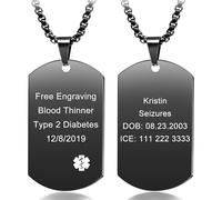 MOWOM Medical Collier Pendentif d'Identification Personnalisé en Acier Inoxydable Collier d'Alerte Médicale pour Homme Femme avec Carte d'Urgence