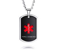 MOWOM Medical Collier Pendentif d'Identification Personnalisé en Acier Inoxydable Collier d'Alerte Médicale pour Homme Femme avec Carte d'Urgence - C1: Black Verticale