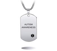 MOWOM Medical Collier Pendentif d'Identification Personnalisé en Acier Inoxydable Collier d'Alerte Médicale pour Homme Femme avec Carte d'Urgence - A1: Silver Verticale