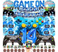 Mowtential 38 Pièces Video Game Party Supplies 2025 nouveau,Bleu 14 Ans Deco Anniversaire Garcon,Gamer Balloon,Bannière,Arrière-plan,Décoration de Gâteau(14 Ans Décoration Thème Gaming)