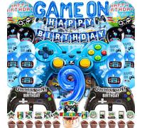 Mowtential 38 Pièces Video Game Party Supplies 2025 nouveau,Bleu 9 Ans Deco Anniversaire Garcon,Gamer Balloon,Bannière,Arrière-plan,Décoration de Gâteau(9 Ans Décoration Thème Gaming)