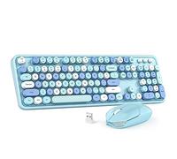 MOWUX Ensemble clavier et souris sans fil coloré pour ordinateur de taille complète 2,4 G Plug and Play sans fil pour Windows, ordinateur, ordinateur de bureau, PC, ordinateur portable (bleu)