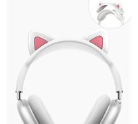 MOWYEOK Coque de protection de bandeau compatible avec AirPods Max, design oreilles de chat, en silicone souple, pour Top Pad et AirPods Max (blanc + rose)