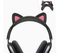 MOWYEOK Coque de protection de bandeau, compatible avec AirPods Max, design oreilles de chat mignon, en silicone souple, pour Top Pad et AirPods Max (noir + rose)