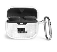 MOWYEOK Coque en silicone compatible avec JBL Tune 130NC TWS, portable et coque en silicone résistante aux chocs, avant LED visible, pour accessoires de boîtier JBL Tune 130NC TWS avec mousqueton -