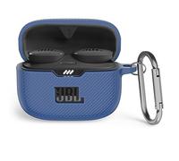 MOWYEOK Coque en silicone compatible avec JBL Tune 130NC TWS, portable et coque en silicone résistante aux chocs, avant LED visible, pour accessoires de boîtier JBL Tune 130NC TWS avec mousqueton -