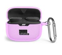MOWYEOK Coque en silicone compatible avec JBL Tune 130NC TWS, portable et coque en silicone résistante aux chocs, avant LED visible, pour accessoires de boîtier JBL Tune 130NC TWS avec mousqueton -