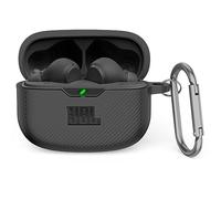 MOWYEOK Coque en silicone compatible avec JBL Vibe Beam, portable et coque en silicone résistante aux chocs, avant LED visible, pour accessoires de boîtier JBL Vibe Beam, avec mousqueton - Noir