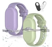 MOWYEOK Lot de 2 bracelets de traceur GPS pour Samsung, en silicone souple, étanche, bracelet réglable compatible avec Samsung Galaxy SmartTag2 (2023) - Vert + violet