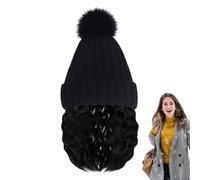 Moxeupon Bonnet Avec Cheveux Attachés Pour Femmes,Chapeau Tricoté avec Perruque Intégrée - Bonnet Sans Bords Respirant, Accessoire Mode Hiver Pour Voyage, Loisirs Extérieurs Et Utilisation Quotidienne