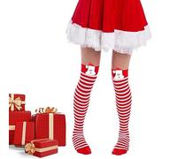 Moxeupon Chaussette Haute de Noël | Chaussettes Hautes colorées Femmes - Chaussettes Hautes à Rayures au Genou, Bas de Noël Longs, Chaussettes de fête de Cosplay de Noël pour Femmes, Chaussettes de