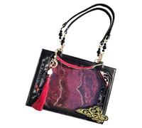 Moxeupon Sac de transport | Sac à bandoulière vintage, avec pendentif, style chinois antique, accessoire de voyage léger pour femmes, filles et élèves, Noir et rouge, Voir description