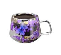 Moxeupon Tasse à café en verre isolé à double paroi - 200 ml - Tasse ronde en verre à double paroi - Floral Fusion avec poignée anti-brûlure pour jus, café, latte, boissons