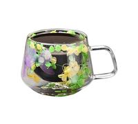 Moxeupon Tasse à café isolée, double tasse à café en verre, tasse ronde à double verre de 200 ml avec poignée lisse anti-brûlure | Tasse en verre Floral Fusion pour cappuccino, thé, latte, chaud
