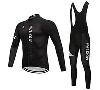 Moxilyn Maillot de Cyclisme + Pantalon Homme Manche Longue Tenue Cycliste Rembourrage Équipement Ensemble pour Velo VTT de Sport Respirant Confortable
