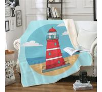 MOXINO 3D Phare Couverture Polaire 130x150 cm Océan Plaid Couverture Chaude Douce Confortable Microfibre Sherpa Blanket Enfant Jeté de Canapé Couvre Lit 1 Personne（Motif 130-12）