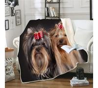 MOXINO 3D Yorkshire Terrier Couverture Polaire 150x200 cm Yorkshire Terrier Plaid Couverture Chaude Douce Confortable Microfibre Sherpa Blanket Jeté de Canapé Couvre Lit 2 Personnes（Motif 132-11）