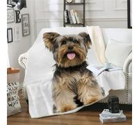MOXINO 3D Yorkshire Terrier Couverture Polaire 150x200 cm Yorkshire Terrier Plaid Couverture Chaude Douce Confortable Microfibre Sherpa Blanket Jeté de Canapé Couvre Lit 2 Personnes（Motif 132-10）