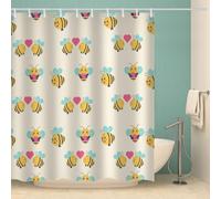 MOXINO Abeille Rideau de Douche Anti Moisissure 120x180 cm Tissu Polyester Imperméable Rideau de Salle de Bains Baignoire 3D Abeille Amour Rideaux de Bain avec 12 Crochets(Motif 143-4)