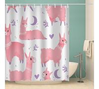 MOXINO Alpaga De Cartoon Rideau de Douche Anti Moisissure 120x180 cm Tissu Polyester Imperméable Rideau de Salle de Bains Baignoire 3D Amour Lune Rideaux de Bain avec 12 Crochets(Motif 126-5)