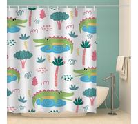 MOXINO Crocodile Rideau de Douche Anti Moisissure 180x200 cm Tissu Polyester Imperméable Rideau de Salle de Bains Baignoire 3D Cartoon Animaux Rideaux de Bain avec 12 Crochets（Motif 66-18）