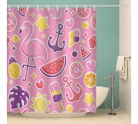 MOXINO Flamant Rideau de Douche Anti Moisissure 180x200 cm Tissu Polyester Imperméable Rideau de Salle de Bains Baignoire 3D Amour Ancre Rideaux de Bain avec 12 Crochets(Motif 126-10)