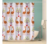 MOXINO Girafe De Cartoon Rideau de Douche Anti Moisissure 180x180 cm Tissu Polyester Imperméable Rideau de Salle de Bains Baignoire 3D Amour Rideaux de Bain avec 12 Crochets(Motif 124-19)