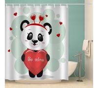 MOXINO Panda Mignon Rideau de Douche Anti Moisissure 180x200 cm Tissu Polyester Imperméable Rideau de Salle de Bains Baignoire 3D Amour Rideaux de Bain avec 12 Crochets(Motif 121-10)