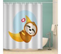 MOXINO Paresseux Mignon Rideau de Douche Anti Moisissure 180x200 cm Tissu Polyester Imperméable Rideau de Salle de Bains Baignoire 3D Lune Amour Rideaux de Bain avec 12 Crochets(Motif 126-1)