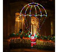 Moxled Décorations de Noël d'Extérieur - Lumières DEL en Parachute 0,9 m Avec Père Noël - Étanche, 8 Modes, à Piles Pour Toit, Fenêtre, Porte, Mur, Décoration de Jardin