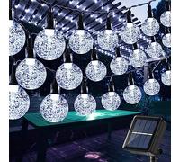 Moxled Guirlande lumineuse solaire de jardin 17 m, 100 LED, étanche, boule de cristal pour intérieur/extérieur, décoration pour jardin, terrasse, cour, fêtes (blanc)