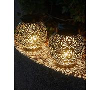 MOXTOYU 2 Lanternes Solaires Exterieur, Imperméable Blanc Chaud Motif Pivoine Lampe Solaire Exterieur Jardin en Métal, Lanterne Solaire Exterieur A Poser pour Jardin Extérieur Patio Balcon Camping
