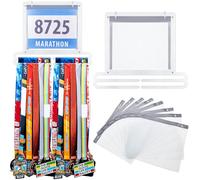 Moxweyeni Présentoir Mural pour médailles de Course à Pied et médailles de Forme carrée avec Porte-Bavoir (Style Classique, Blanc)