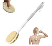 MOXYOY Brosse à récurer le dos, brosse de douche pour le corps avec manche de 44 cm de long, brosse exfoliante double face avec poils rigides et doux pour femmes, hommes, personnes âgées (gris)